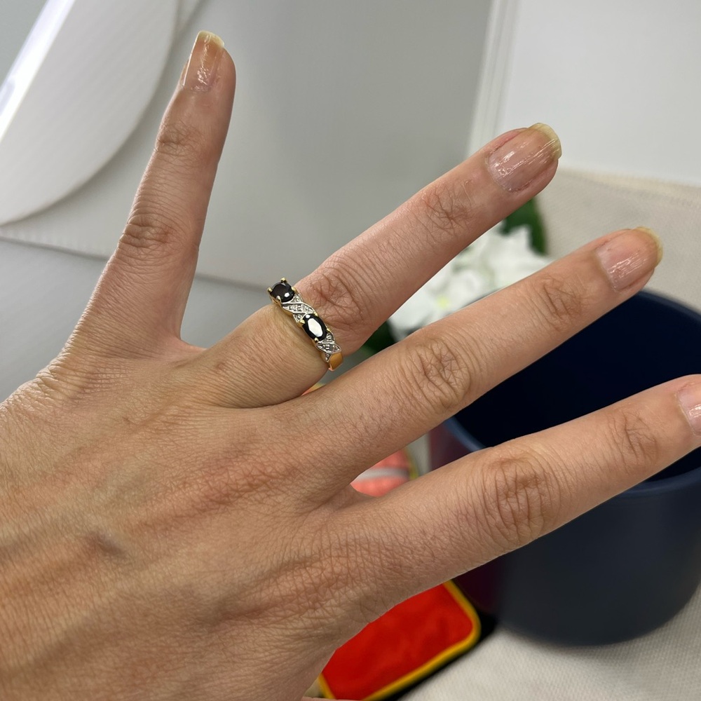 Vintage Black Onyx & CZ Accent Ring - Gold Over Sterling Silver (Size 6.75) - Picture 9 of 17